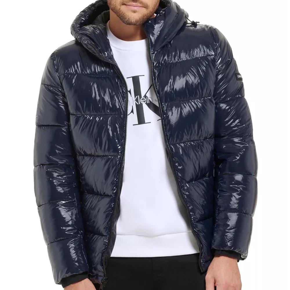 Calvin Klein Men’s High Shine Hooded Puffer Jacket